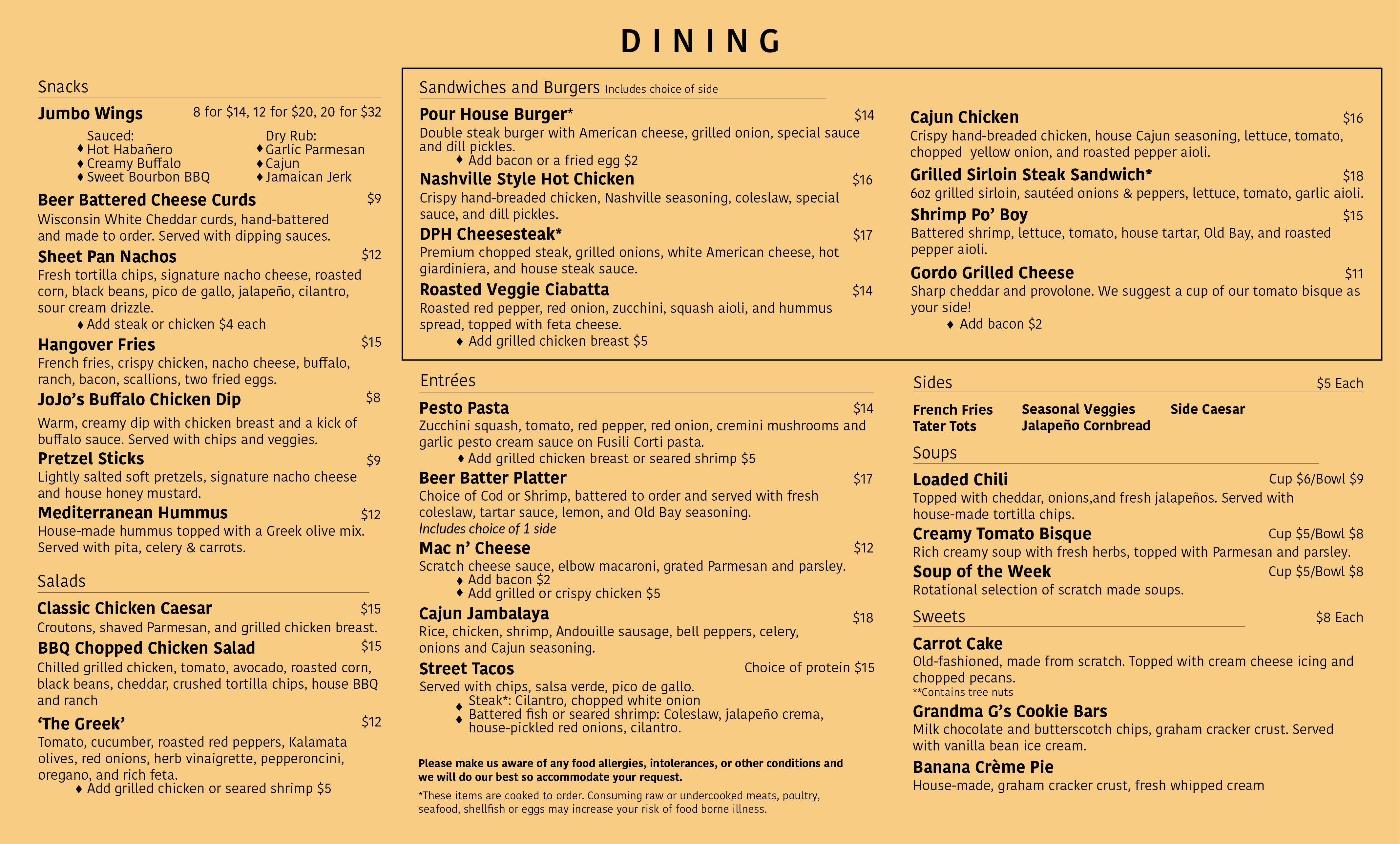 Dunning Pour House Dining Menu